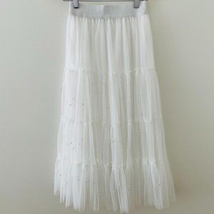 Korean Style Fashion White mesh skirt with pearls